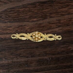 Emmons Twist Bar Brooch Gold Tone Faux Pearl Vintage Pin